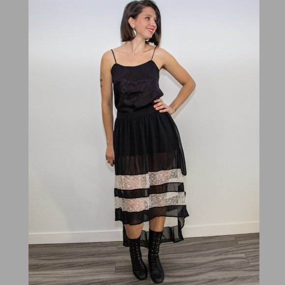 'Xtaren' Black Skirt with White Lace, SIZE 4. - Picture 3 of 5